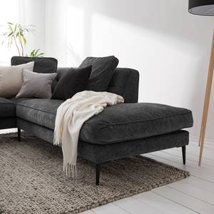 Ecksofa Gorden III Chenille - Stoff Mohs: Schwarz - Ottomane davorstehend rechts