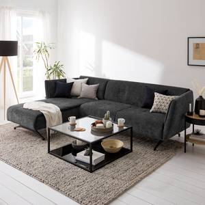 Ecksofa Helba I Chenille - Stoff Mohs: Schwarz - Longchair davorstehend links