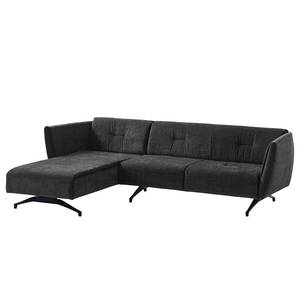 Ecksofa Helba I Chenille - Stoff Mohs: Schwarz - Longchair davorstehend links