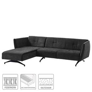 Ecksofa Helba I Chenille - Stoff Mohs: Schwarz - Longchair davorstehend links