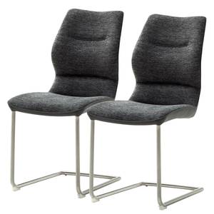 Chaises cantilever Kiama (lot de 2) Imitation cuir / Tissé à plat - Acier inoxydable - Anthracite