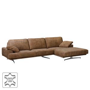 Ecksofa Hendra I Echtleder - Braun - Longchair davorstehend rechts