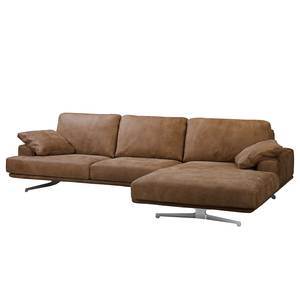 Ecksofa Hendra I Echtleder - Braun - Longchair davorstehend rechts