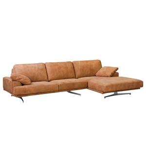 Ecksofa Hendra I Echtleder - Cognac - Longchair davorstehend rechts