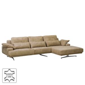 Ecksofa Lurrip I Echtleder - Taupe - Longchair davorstehend rechts