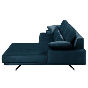 Hoekbank Lurrip II geweven stof - Velours Onoli: Marineblauw - Longchair vooraanzicht rechts