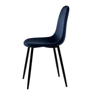 Chaise capitonnée Iskmo V Velours / Métal - Noir - Bleu foncé - Lot de 2