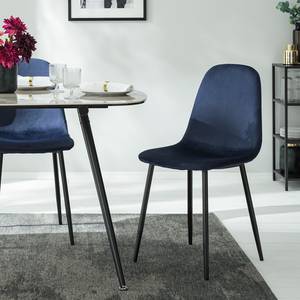 Chaise capitonnée Iskmo V Velours / Métal - Noir - Bleu foncé - Lot de 2