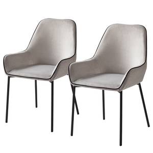 Gestoffeerde stoelen Evy II (set van 2) fluweel & geweven stof/metaal - zwart - Kiezelkleurig