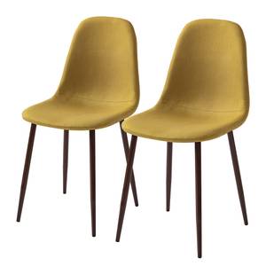 Gestoffeerde stoelen Iskmo VI geweven stof/metaal - walnotenhouten look - Mosterdgeel - 2-delige set