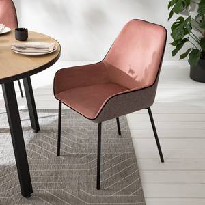 Gestoffeerde stoelen Evy II (set van 2) fluweel & geweven stof/metaal - zwart - Zalmkleurig