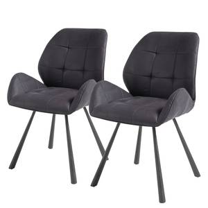 Gestoffeerde stoelen Vacha (set van 2) microvezel/metaal - donkergrijs/zwart - Donkergrijs