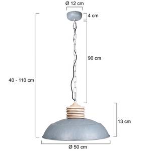 Hanglamp Mexlite III staal/grenenhout - 1 lichtbron - Grijs