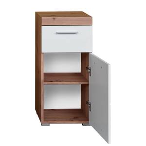 Kleine kast Amanda Hoogglans wit/Knoestige eikenhouten look - Breedte: 37 cm