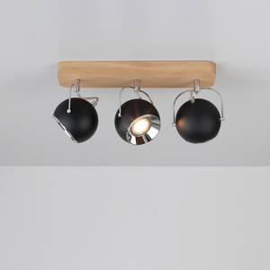 LED-plafondlamp Ball staal/massief eikenhout - Zwart - Aantal lichtbronnen: 3