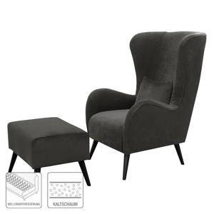 Fauteuil Pillig Fluweel - Donkergrijs - Met hocker