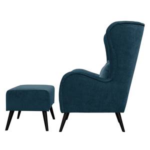 Fauteuil Pillig Velours - Bleu marine - Avec repose-pieds