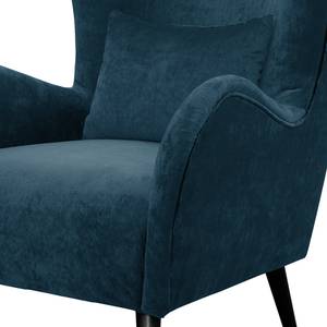 Fauteuil Pillig Velours - Bleu marine - Avec repose-pieds