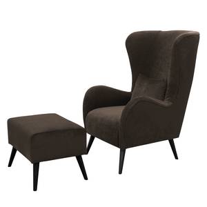 Fauteuil Pillig Fluweel - Donkerbruin - Met hocker