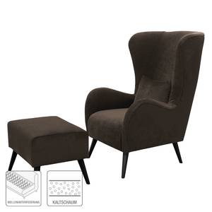 Fauteuil Pillig Velours - Marron foncé - Avec repose-pieds