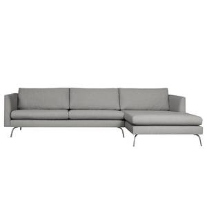 Ecksofa Kayena Webstoff Inas: Platin - Longchair davorstehend rechts - Chrom glänzend