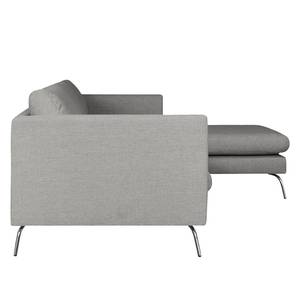 Ecksofa Kayena Webstoff Inas: Platin - Longchair davorstehend rechts - Chrom glänzend