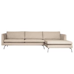 Ecksofa Kayena Webstoff Inas: Cappuccino - Longchair davorstehend rechts - Chrom glänzend