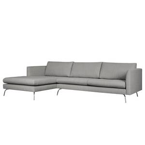 Ecksofa Kayena Webstoff Inas: Platin - Longchair davorstehend links - Chrom glänzend