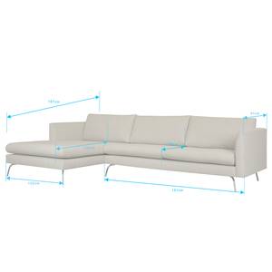 Ecksofa Kayena Webstoff Inas: Platin - Longchair davorstehend links - Chrom glänzend