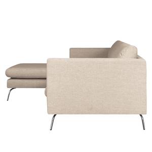 Ecksofa Kayena Webstoff Inas: Cappuccino - Longchair davorstehend links - Chrom glänzend