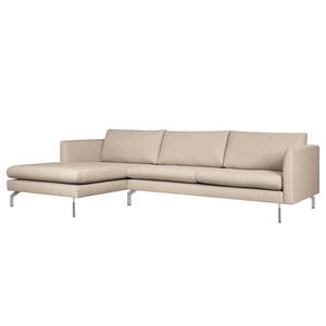 Ecksofa Kayena Webstoff Inas: Cappuccino - Longchair davorstehend links - Chrom glänzend