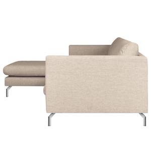 Ecksofa Kayena Webstoff Inas: Cappuccino - Longchair davorstehend links - Chrom glänzend