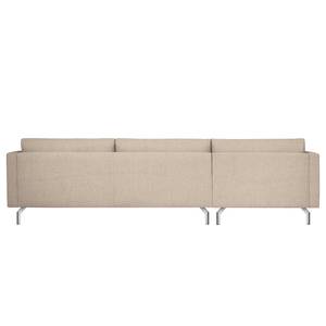 Ecksofa Kayena Webstoff Inas: Cappuccino - Longchair davorstehend links - Chrom glänzend