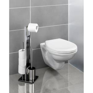 Set wc-borstel & rollenhouder Rivalta roestvrij staal/glas - zilverkleurig/zwart - Zilverkleurig/zwart