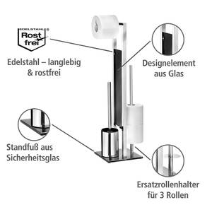 Set wc-borstel & rollenhouder Rivalta roestvrij staal/glas - zilverkleurig/zwart - Zilverkleurig/zwart