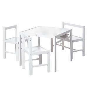 Table, banc et chaises enfant Ticaa II Pin massif verni - Blanc