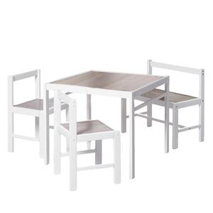 Table, banc et chaises enfant Ticaa II Pin massif verni - Blanc / Imitation chêne de Sonoma