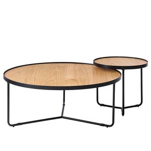 Table basse Permet Placage en bois véritable - Chêne / Noir - Diamètre : 100 cm