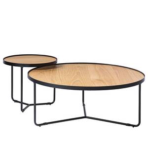 Table basse Permet Placage en bois véritable - Chêne / Noir - Diamètre : 50 cm