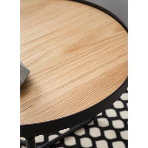 Table basse Permet Placage en bois véritable - Chêne / Noir - Diamètre : 50 cm