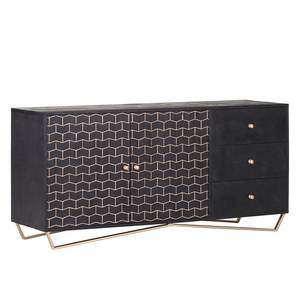 Sideboard Towe Akazie massiv / Metall - Schwarz / Gold