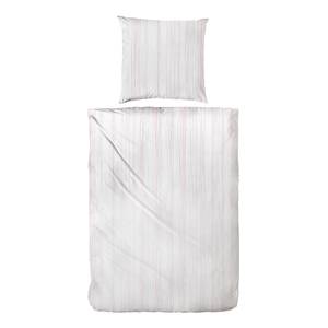 Parure de lit Crepe Stripes Coton - Blanc / Rose - 135 x 200 cm + oreiller 80 x 80 cm