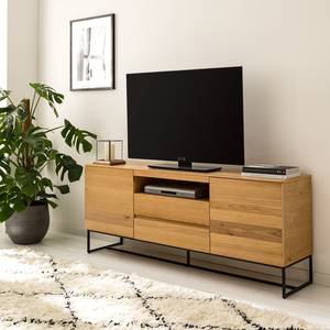 Meuble TV Nozza I Placage en bois véritable - Chêne / Noir