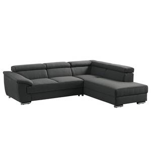 Ecksofa Swain Webstoff - Anthrazit - Longchair davorstehend rechts - Schlaffunktion