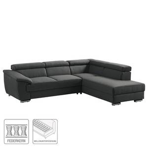 Ecksofa Swain Webstoff - Anthrazit - Longchair davorstehend rechts - Schlaffunktion