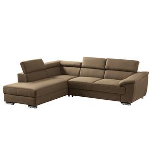 Ecksofa Swain Webstoff - Sandgrau - Longchair davorstehend links - Schlaffunktion