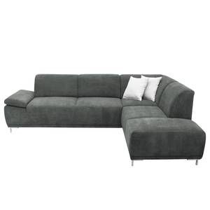 Boxspring-Ecksofa Tyner Flachgewebe - Anthrazit - Ottomane davorstehend rechts - Keine Funktion