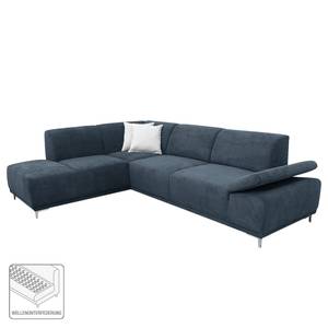 Boxspring-Ecksofa Tyner Flachgewebe - Marineblau - Ottomane davorstehend links - Keine Funktion