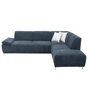 Boxspring-Ecksofa Tyner Flachgewebe - Marineblau - Ottomane davorstehend rechts - Keine Funktion