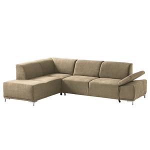 Boxspring-Ecksofa Tyner Flachgewebe - Cappuccino - Ottomane davorstehend links - Sitztiefenverstellung